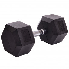Гантель цельная шестигранная гексагональная обрезиненная 1штука SP-Planeta SC-80075-22_5 (1x22,5кг) (сталь хромированная, резина, вес 22,5кг)