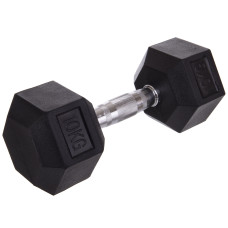 Гантель цельная шестигранная гексагональная обрезиненная 1штука SP-Planeta SC-8013-10 (1x10кг) (сталь хромированная, резина, вес 10кг)
