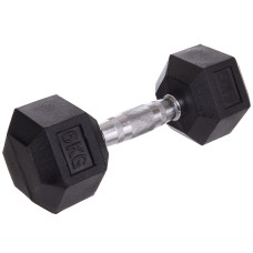Гантель цельная шестигранная гексагональная обрезиненная 1штука SP-Planeta SC-8013-6 (1x6кг) (сталь хромированная, резина, вес 6кг)