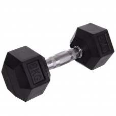 Гантель цельная шестигранная гексагональная обрезиненная 1штука SP-Planeta SC-8013-8 (1x8кг) (сталь хромированная, резина, вес 8кг)