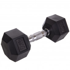 Гантель цельная шестигранная гексагональная обрезиненная 1штука SP-Planeta SC-8013-9 (1x9кг) (сталь хромированная, резина, вес 9кг)