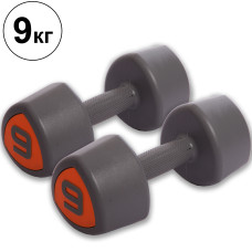 Гантелі цільні з поліуретановим покриттям Record TA-0930-9 2шт по 9кг сірий-помаранчевий