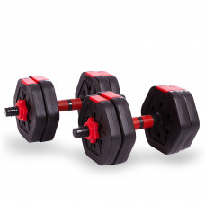 Гантели разборные пластиковые наполнитель цемент 2штуки SP-Sport TA-1826-10 (2x5кг) (2 грифа l-33см, в компл. удлинитель грифа l-26см, черный-красный)