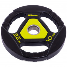 Млинці диски поліуретанові з потрійним хватом та металевою втулкою Zelart TA-2677-10 51мм 10кг чорний-салатовий