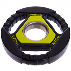 Млинці диски поліуретанові з потрійним хватом та металевою втулкою Zelart TA-2677-1_25 51мм 20кг чорний-салатовий