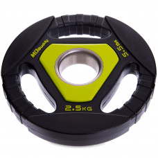 Блины диски полиуретановые с тройным хватом и металлической втулкой внутренний ø51мм Zelart TA-2677-2_5 2,5кг (MD1039A-2,5) (черный-салатовый)