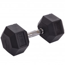 Гантель цельная шестигранная гексагональная обрезиненная 1штука Zelart TA-2679-17_5 (1x17,5кг) (MD2102-17,5) (сталь хромированная, резина, вес 17,5кг)