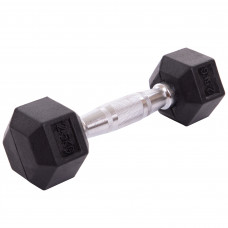 Гантель цельная шестигранная гексагональная обрезиненная 1штука Zelart TA-2679-2_5 (1x2,5кг) (MD2102-2,5) (сталь хромированная, резина, вес 2,5кг)