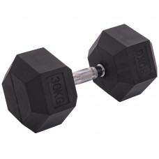 Гантель цельная шестигранная гексагональная обрезиненная 1штука Zelart TA-2679-30 (1x30кг) (MD2102-30) (сталь хромированная, резина, вес 30кг)