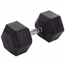 Гантель цельная шестигранная гексагональная обрезиненная 1штука Zelart TA-2679-32_5 (1x32,5кг) (MD2102-32,5) (сталь хромированная, резина, вес 32,5кг)