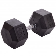 Гантель цельная шестигранная гексагональная обрезиненная 1штука Zelart TA-2679-40 (1x40кг) (MD2102-40) (сталь хромированная, резина, вес 40кг)