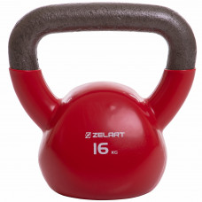 Гиря тренувальна цільна чавунна з вініловим покриттям Zelart TA-2680-16 вага 16кг червоний