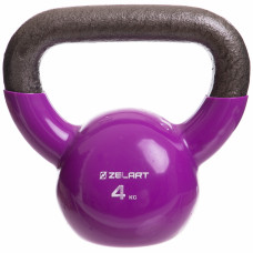 Гиря тренувальна цільна чавунна з вініловим покриттям Zelart TA-2680-4 вага 4кг фіолетовий