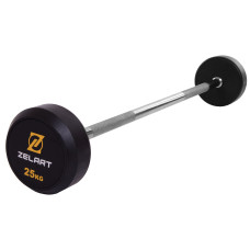 Штанга нерозбірна з фіксованою вагою пряма гумова Zelart Rubber Coated Barbell TA-2685-25 довжина-95см 25кг чорний