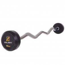 Штанга нерозбірна з фіксованою вагою вигнута гумова Zelart Rubber Coated Barbell TA-2687-10 довжина-95см 10кг чорний
