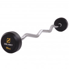 Штанга нерозбірна з фіксованою вагою вигнута гумова Zelart Rubber Coated Barbell TA-2687-15 довжина-95см 15кг чорний