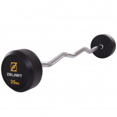 Штанга нерозбірна з фіксованою вагою вигнута гумова Zelart Rubber Coated Barbell TA-2687-35 довжина-95см 35кг чорний