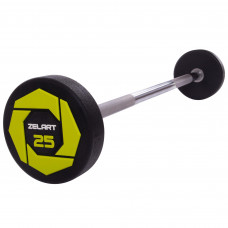 Штанга нерозбірна з фіксованою вагою пряма поліуретанова Zelart Urethane Barbell TA-2689-25 довжина-106см 25кг чорний-салатовий