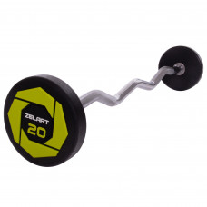 Штанга нерозбірна з фіксованою вагою вигнута поліуретанова Zelart Urethane Barbell TA-2690-20 довжина-104см 20кг чорний-салатовий