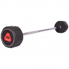 Штанга нерозбірна з фіксованою вагою пряма поліуретанова LI NUO TA-3622-45 довжина-121см 45кг чорний-червоний