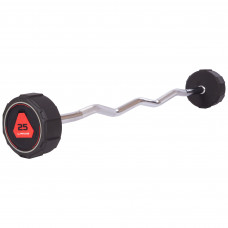 Штанга нерозбірна з фіксованою вагою вигнута поліуретанова LI NUO TA-3623-25 довжина-115см 25кг чорний-червоний