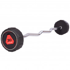 Штанга нерозбірна з фіксованою вагою вигнута поліуретанова LI NUO TA-3623-30 довжина-116см 30кг чорний-червоний