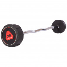 Штанга нерозбірна з фіксованою вагою вигнута поліуретанова LI NUO TA-3623-35 довжина-117см 35кг чорний-червоний