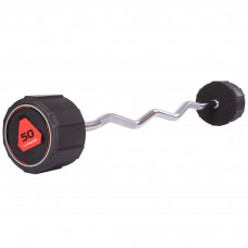 Штанга нерозбірна з фіксованою вагою вигнута поліуретанова LI NUO TA-3623-50 довжина-122см 50кг чорний-червоний