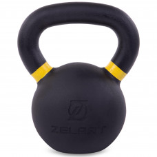 Гиря тренувальна цільна чавунна пофарбована Zelart TA-3638-16 вага 16кг чорний-жовтий