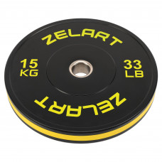 Бамперні диски гумові Bumper Plates Zelart TA-4790-15 51мм 15кг чорний-жовтий
