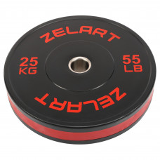 Бамперні диски гумові Bumper Plates Zelart TA-4790-25 51мм 25кг чорний-червоний