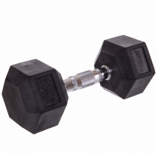 Гантель цельная шестигранная гексагональная обрезиненная 1штука Zelart TA-5159-10 (1x10кг) (сталь хромированная, резина, вес 10кг)