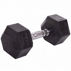 Гантель цельная шестигранная гексагональная обрезиненная 1штука Zelart TA-5159-12_5 (1x12,5кг) (сталь хромированная, резина, вес 12,5кг)
