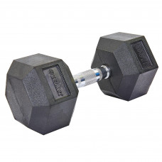 Гантель цельная шестигранная гексагональная обрезиненная 1штука Zelart TA-5159-17_5 (1x17,5кг) (сталь хромированная, резина, вес 17,5кг)