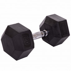 Гантель цельная шестигранная гексагональная обрезиненная 1штука Zelart TA-5159-20 (1x20кг) (сталь хромированная, резина, вес 20кг)