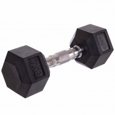 Гантель цельная шестигранная гексагональная обрезиненная 1штука Zelart TA-5159-7 (1x7кг) (сталь хромированная, резина, вес 7кг)
