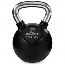 Гиря тренувальна цільна гумова з хромованою ручкою Zelart TA-5162-28 вага 28кг чорний