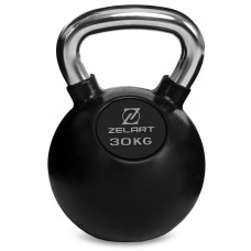 Гиря тренувальна цільна гумова з хромованою ручкою Zelart TA-5162-30 вага 30кг чорний