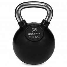 Гиря тренувальна цільна гумова з хромованою ручкою Zelart TA-5162-36 вага 36кг чорний