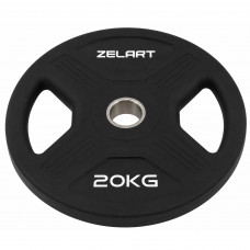 Млинці диски TPU 2 Handle металева втулка Zelart TA-6995-20 ø51мм 20кг чорний