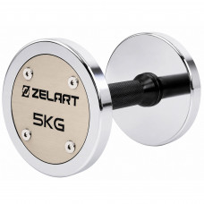 Гантель цільна професійна сталева хромована Zelart TA-7048-5 1шт 5кг хром