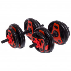 Гантели разборные пластиковые наполнитель цемент 2штуки Zelart TA-7793-15 (2x7,5кг) (2 грифа d-25мм, l-38см 4x(1,25+2,5кг), черный-красный)