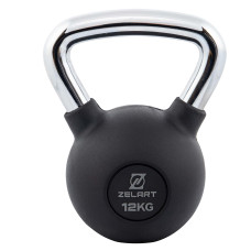 Гиря тренувальна цільна чавунна гумова з хромованою ручкою Zelart TA-7794-12 12кг чорний