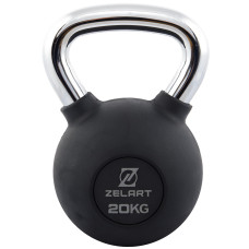 Гиря тренувальна цільна чавунна гумова з хромованою ручкою Zelart TA-7794-20 20кг чорний