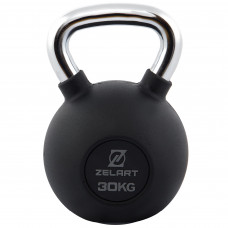 Гиря тренувальна цільна чавунна гумова з хромованою ручкою Zelart TA-7794-30 30кг чорний