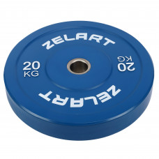 Бамперные диски резиновые Bumper Plates внутренний ø50.6±0.2мм Zelart TA-7797-20 20кг (сталь, резина, внешний ø-45см, синий)