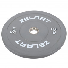 Бамперные диски резиновые Bumper Plates внутренний ø50.6±0.2мм Zelart TA-7797-5 5кг (сталь, резина, внешний ø-45см, серый)