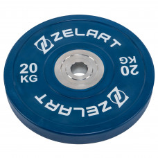 Бамперные диски резиновые Bumper Plates внутренний ø50.6±0.2мм Zelart TA-7798-20 20кг (сталь, резина, внешний ø-45см, синий)