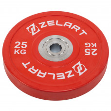 Бамперные диски резиновые Bumper Plates внутренний ø50.6±0.2мм Zelart TA-7798-25 25кг (сталь, резина, внешний ø-45см, красный)