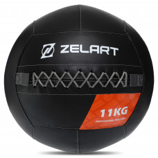 Мяч набивной медицинский для кроссфита WALL BALL Zelart TA-7822-11 11кг (PVC, наполнитель-резина, черный)